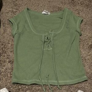 Green Cap Sleeve Crop Blouse with Tie Front